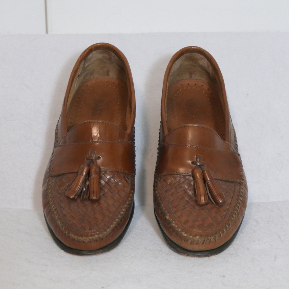 G.H. Bass Mens Sherman Tassel Loafers 10.5M Brown Woven Leather Academia 8453
